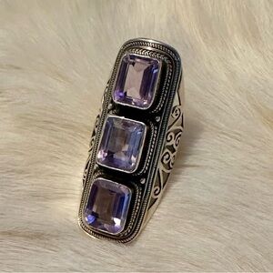 Amazing Vintage Sterling Silver Amethyst Boho Hippie Tribal Statement Ring